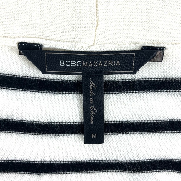 BCBGMAXAZRIA Cinch Sleeve Stripe Tie-Neck Pullover Sweater - Picture 8 of 11
